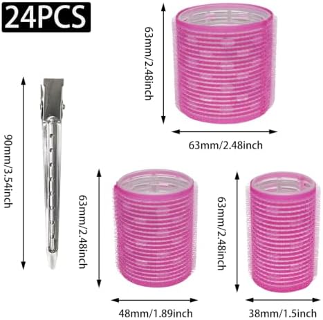 12Pcs Aluminum Thermal Hair Roller with 12Pcs Clips (Rose Red) - Image 2