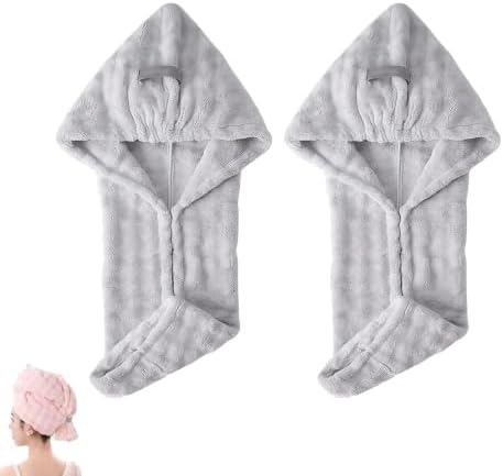 Ultra Absorbent Fast-Drying Hair Turban, Thickened Coral Fleece (Gray-2PCS) by Unknown