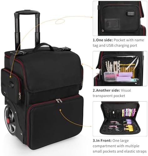 Hairstylist Travel case Cosmetology Case on Wheels with 2 Pcs Clear Bags - Image 5