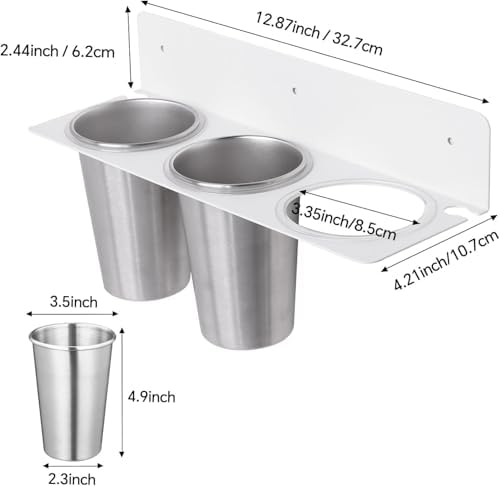 Hair Tool Organizer Wall Mount, Stainless Steel Hair Tool Holder with 2 Heat-Resistant Cups, Curling Iron Holder for Vanity, Hot Tools Organizer with PVC Ring,Hair Dryer Holder for Bathroom, BANJEKT - Image 6