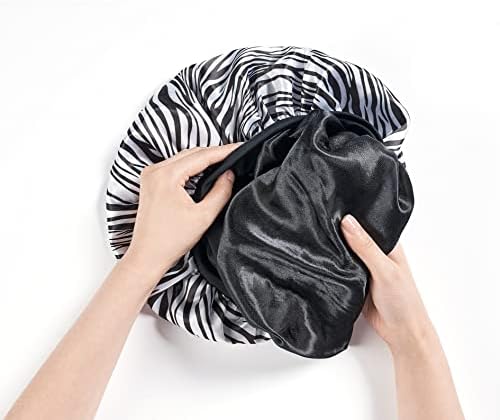 Red by Kiss Reversible Silky Satin Hair Cap Hair Bonnet with Wide Edge Double Wear Cap, Super Jumbo (Zebra) - Image 2