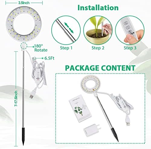 Halo Plant Grow Light, 6000K White LED Full Spectrum Growing Lamp for Indoor Plants, Succulents, Mini Bonsai, Small Plants, Height Adjustable, Dimmable & Timer 4/8/12/18Hrs - Image 2