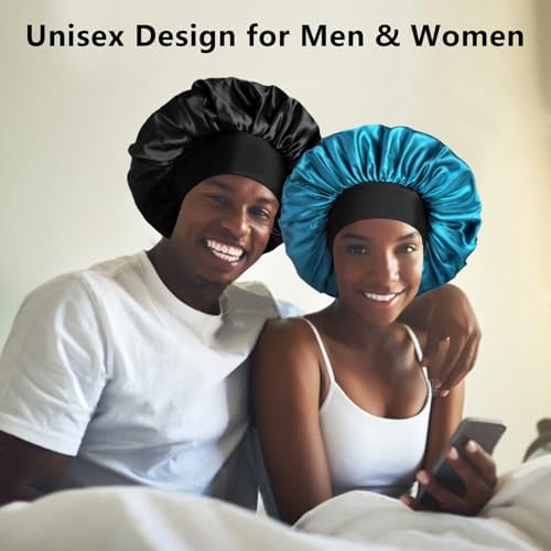 2pcs Bonnets for Men, Double Layer Hair Bonnet Satin Bonnet for Women Curly Hair Braids - Image 5