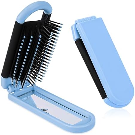 Folding Hair Brush with Mirror, Portable Travel Hairbrush for Women by Mozeat+Lens