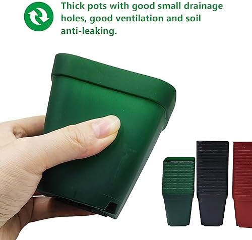 RooTrimmer Square Plastic Nursery Pot 3" 120 Pcs Deep Succulent Pots Small Flower Planter Seeds Starter Pots with Drainage (Green,Black,Red 40pcs Each,2.7Inches) - Image 5