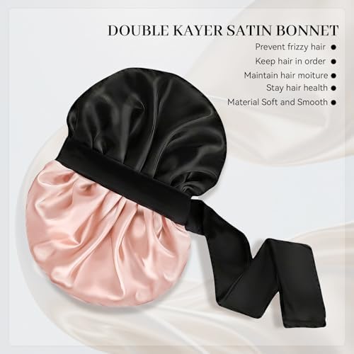 Silk Bonnet for Sleeping Satin Hair Bonnet Double Layer Adjustable Sleep Cap with Elastic Tie Band - Image 2