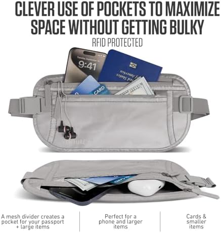 VENTURE 4TH Travel Money Belt, RFID Blocking Passport Holder - Sleek Silver - Image 2