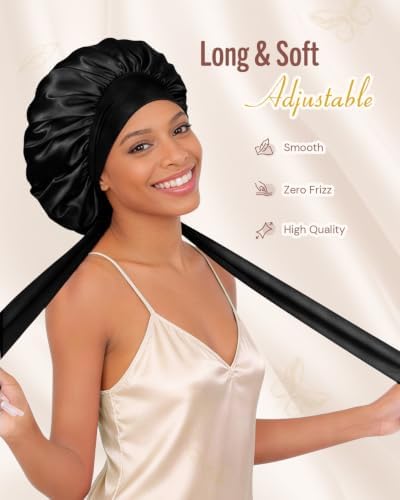 BONNET QUEEN Very Soft Satin Lined Bonnet,Anti-Frizzy Silk Like Bonnet for Sleeping for Curly Hair with Tie Band,Grey Rose Gold - Image 3