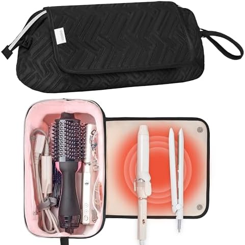 Leudes Hair Tools Travel Bag for Women Heat Resistant Mat for Travel Essentials Hot Tools Straighteners,Flat Irons,Curling Iron,Hot Air Brushes and Hair Dryer Organizer Bags 2 in 1(Black) by Leudes
