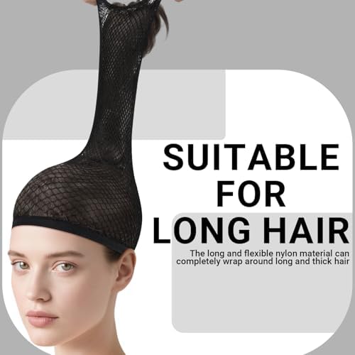 MORGLES 3 Pcs Black Wig Caps for Long Hair, Non Slip Mesh Hair Nets Cosplay - Image 5