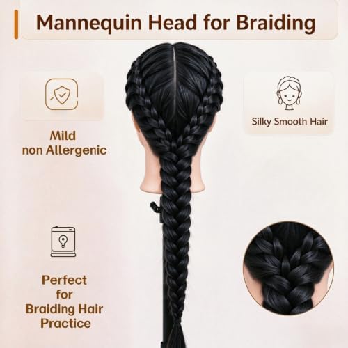 Black Hair Mannequin Head, Cosmetology Mannequin Head with Hair for Styling - Image 6