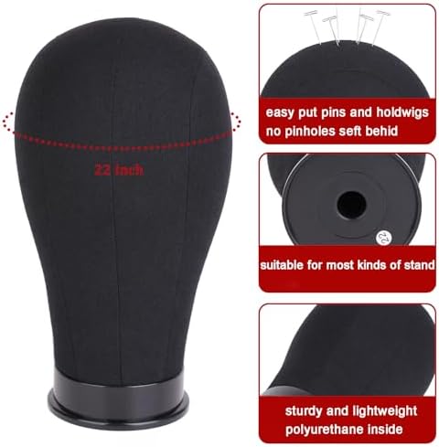 XTREND 21"-24'' Poly Canvas Block Head for Making Head Weft/Wig/Hair Extension Making Display Styling Mannequin Head with Stand Set Manikin Canvas Head Hair Accessories - Image 3