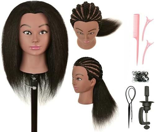 Real 100% Human Hair Mannequin Head with Stand for Hairdresser Practice Braiding Styling Cosmetology Manikin Doll Training Head by LOHXINHAIR