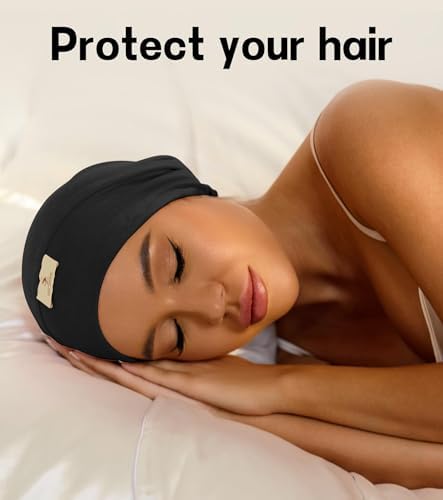SECZIPE 2pcs Silk Satin Bonnet Hair Wrap for Sleeping, Adjustable Strap Curly Natural Hair Night Caps for Women Men(Black&Black) - Image 2