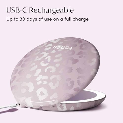 Fancii Taylor LED Lighted Travel Makeup Mirror, Rechargeable, 10x /1x Magnifying, Tru-Glow Lighting System, XL Large 5” Wide | Compact Mirror for Purses (Cosmic Leopard) - Image 6