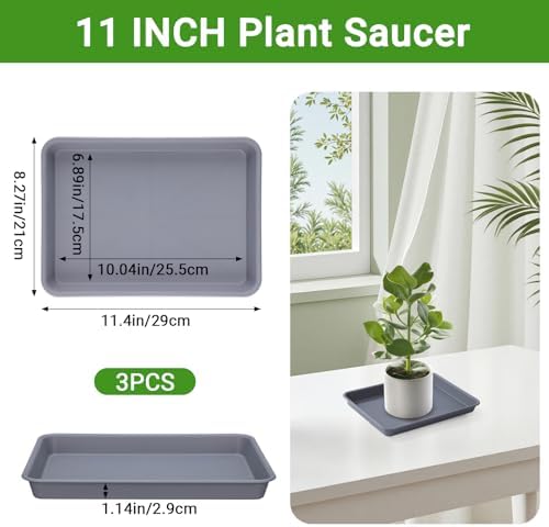 Grey Plastic Trays 11 Inch, UV Resistant Plant Pot Saucers for Indoor & Outdoor Use, Drip Trays for Potted Plants(Pack of 3) - Image 2