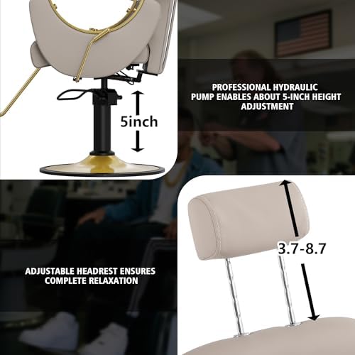 KIGOTY Salon Chair for Hair Stylist, 360° Swivel Reclining Barber Chair for Barbershop, Height Adjustable Hair Chairs, Hairdresser Braiding Styling Chairs, Beauty Spa Equipment (Grey) - Image 5