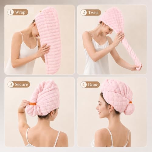 Microfiber Hair Drying Towel 2Pack, Large Size for Women, with Elastic Band - Image 5