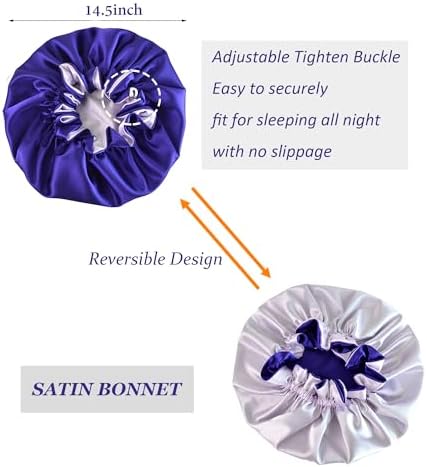 Silk Bonnet for Sleeping Satin Bonnets Double Layer Reversible Hair Cap Bonnet for Women Long Curly Braid Hair (Regal Purple) - Image 2