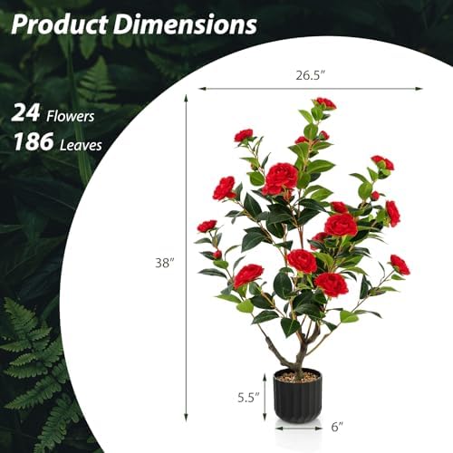 Goplus 38’’ Artificial Camellia Tree, 2 Pack Flower Plants Artificial Tree - Image 7