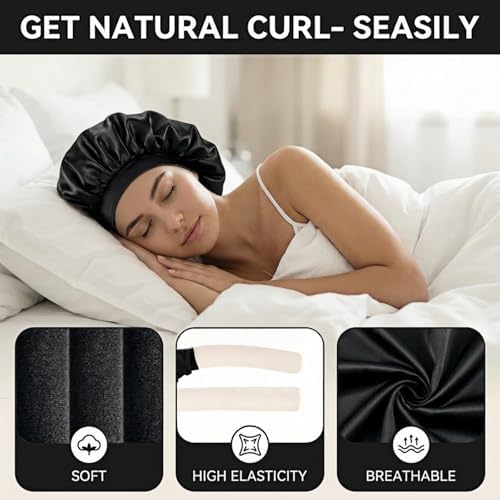 Heatless Curls Overnight Hair Curlers Set – 4PCS Jumbo Velvet Rollers with Shower Cap, No-Damage Flexi Rods for Beautiful Waves(BLACK) - Image 3