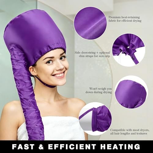 Hooded Hair Dryer Bonnet, Fast Drying Bonnet Hair Dryer for Natural Hair, Deep Conditioning Styling Curl Enhancing, Adjustable Fit Portable Lightweight for Travel（Purple） - Image 2