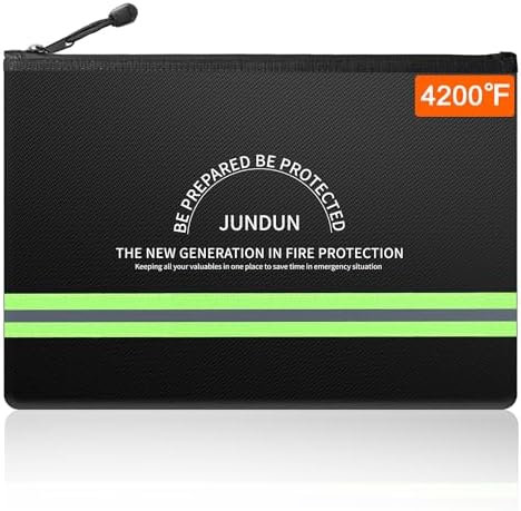 JUNDUN Fireproof Money Bag, 10.6"x6.7" Waterproof and Fireproof by JUNDUN