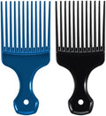 SIMPOR 2 Pcs Hair Pick Comb Wide Tooth Lift for Hair Styling Detangling, Plastic Afro Pick for Women Men, Fist Picks for Curly and Afro Hair (Metallic Blue, Black) by SIMPOR