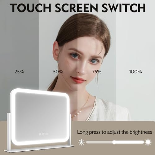 ROLOVE Lighted Makeup Mirror, 17"x13" Vanity Mirror with Lights, 10X Magnification, Gifts for Women, 3 Color Lighting Modes, Smart Touch Control, 360° Rotation for Bedroom or Tabletop (White) - Image 5
