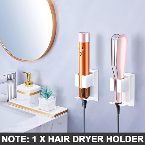 Hair Straightener Holder Wall Mounted Blow Dryer Holder, Blow Dryer and Curling Iron Holder, Hair Dryer and Straightener Holder, Bathroom Hair Tools Organizer and Storage (White, 1Pc) - Image 3