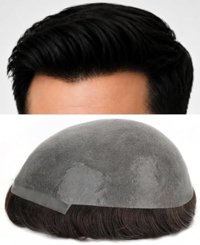 0.08mm Thin Skin Hair System for Men, #1 Jet Black by TOPUNIQUE