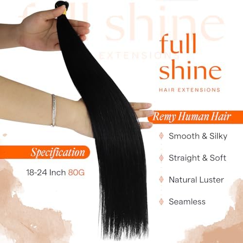 Full Shine Genius Weft Hair Extensions Human Hair Jet Black 18 Inch 80g - Image 2
