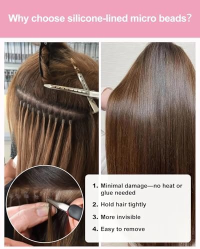 4mm Hair Extensions Beads: Easy to Clamp - Stay Secure 300pcs Silicone Lined Micro Ring Beads for Thin Fine Hair for Daily Wear Hair Extensions(Light Brown) - Image 7