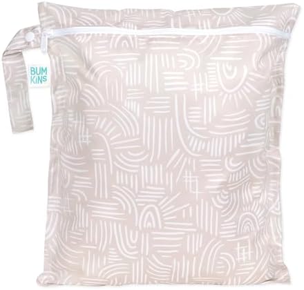 Bumkins Waterproof Wet Bag for Baby, Travel, Swim Suit, Cloth Diapers, Pump Parts, Pool, Beach, Gym Clothes, Toiletry, Hook to Stroller, Daycare, Zipper Reusable Wetdry Packing Pouch, Boho Beige by Bumkins