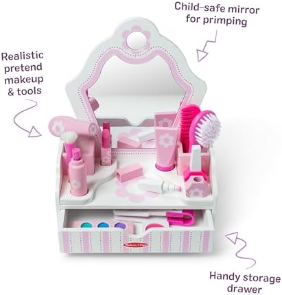 Melissa & Doug Wooden Beauty Salon Play Set, 18-Piece Vanity with Pretend Play Toys, Makeup, Mirror, Accessories & More, Preschool Toys for Girls & Boys Ages 3+ - FSC Certified - Image 6