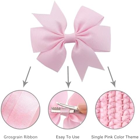 Babymatch Pink Hair Bows: 60pcs 3 inch Bow Clips for Toddlers and Little Girls, Kids, Pigtail, Birthday, School, Parties, Gift Set - Image 3