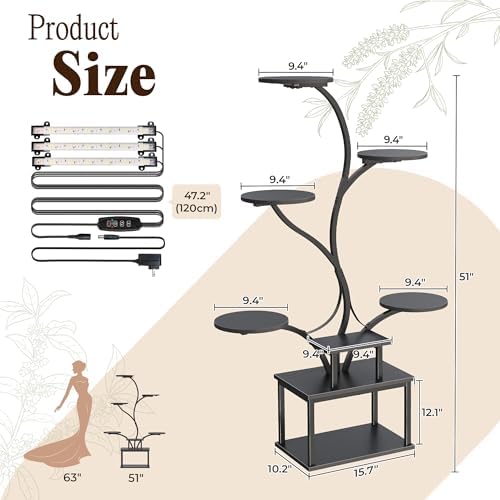 PRAISUN 51 Inch Plant Stand with Grow Lights, 8 Tiered Indoor Plant Shelf - Image 7