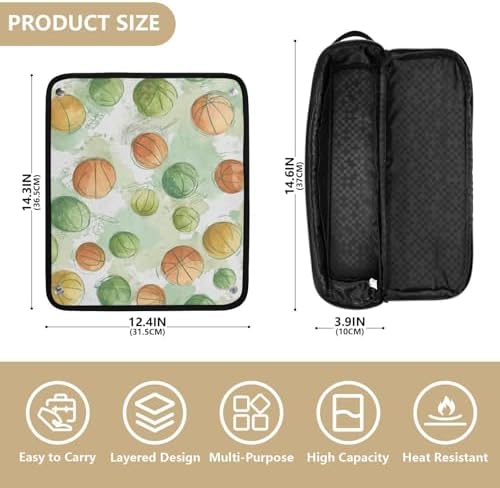 Hair Tools Travel Bag with Heat Resistant Mat 2-in-1 Hot Tools Travel Bag Organizer Flat Curling Iron Travel Case for Straightener Green Orange Watercolor Basketballs - Image 4