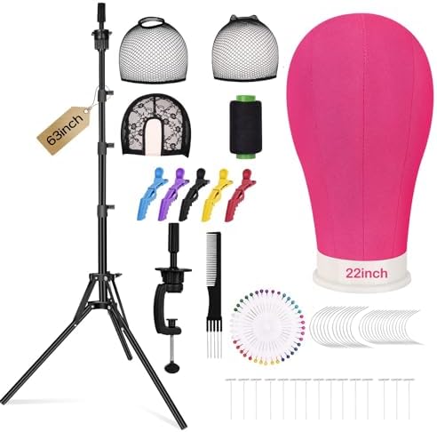 Beauty Star 63inch Tall Wig Stand Tripod with Head, 22in Canvas Mannequin Head with Adjustable Wigs Tripod Stand for Making Wigs Display Styling Including Wig Caps, Pins and Comb by BeautyStar