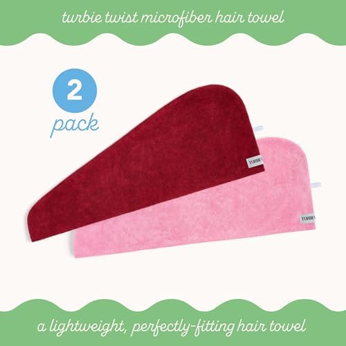 Turbie Twist Microfiber Hair Towel, Deep Claret & Sea Pink (2 Pack) - Image 3