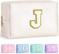 TOPEAST Birthday Gifts for Girls, Travel Makeup Bag Chenille Letter Pouch Cosmetic Bag, Makeup Travel Organizer, Monogrammed Bridesmaid Gifts for Women, Cute Stuff for Girls (White J) by TOPEAST