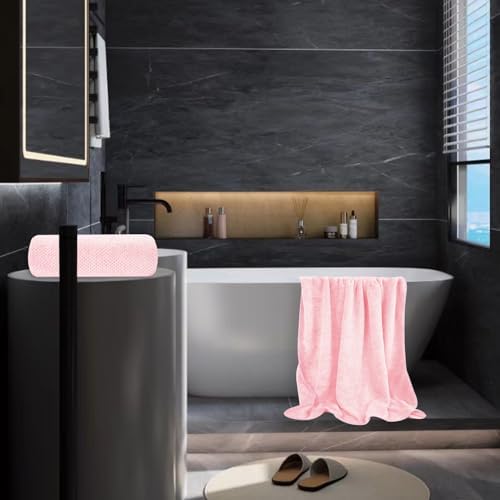 Towels Set 35x70 Inch Oversized Bath Sheets Towels for Adults Luxury Bath Towels Extra Large Sets for Bathroom Super Soft Highly Absorbent Microfiber Shower Towels 80% Polyester (2PCS Pink) - Image 7