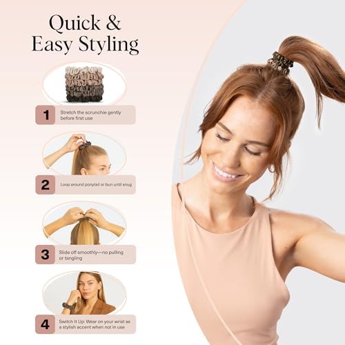 Kitsch Ultra-Petite Satin Scrunchies for Women - Eucalyptus, 6pcs - Image 6