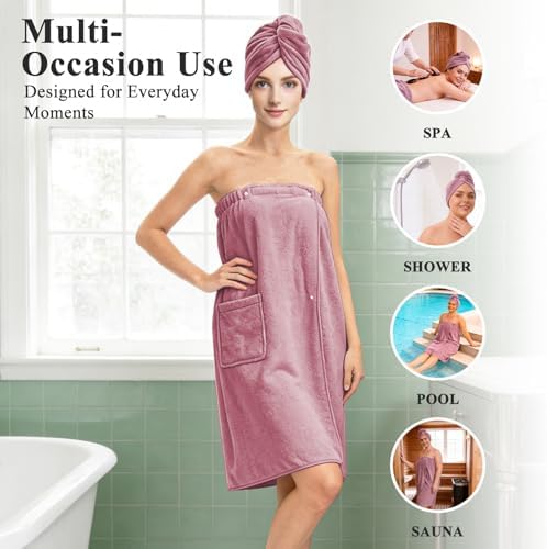 Women's Bath Towel Wrap with Hair Drying Towel Set – Purple - Image 5