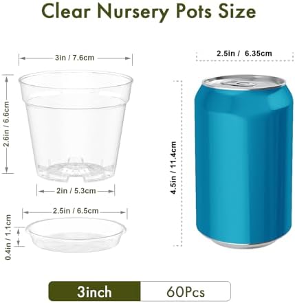 WSMKSZ 3 Inch Clear Nursery Pots, 60 Pack Highly Transparent Plastic Seedling Starter Planters with Drainage Holes and Trays for Flowers, Small Plant Pots for Indoor Plants - Image 2