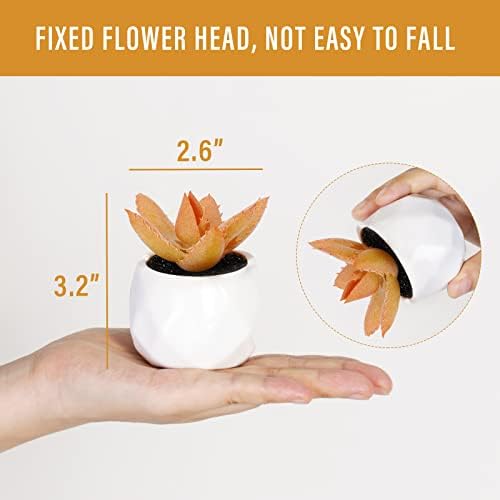 Tiita Mini Orange Artificial Succulents in Pots, 4 Pack for Desk Decor - Image 3