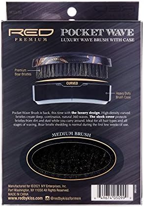 Red by Kiss Premium Pocket Wave X Bow Wow Curved Palm Boar Brush with Case (Medium Bristles) - Image 6