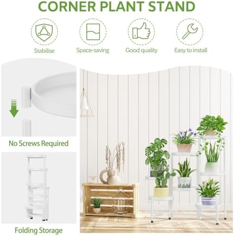 7 Tier Large Plant Stand Indoor Outdoor, 10 In Wide Tray, White - Image 5