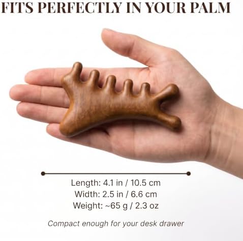 Sandalwood Gua Sha Facial Tool 4-in-1 – Real Natural Sandalwood Face Body Massager, Scalp Acupressure Relief, Jawline Lifting Lymphatic Drainage, Hand-Polished No Coating, Self-Care Gift for Women - Image 3