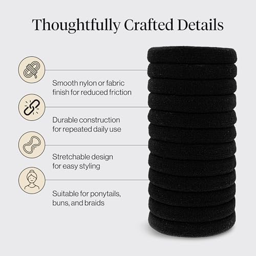 Kitsch Elastic Hair Ties No Damage | Stretchable Hair Bands - Black, 12pcs - Image 4